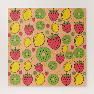 Fruity wallpaper: strawberries, lemons, kiwis. jigsaw puzzle
