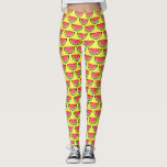 Fruity watermelon slice print leggings for summer<br><div class="desc">Fruity watermelon slice print leggings for summer. Cheerful design with fresh melon slices. Tropical fruit pattern with yellow or other colour background. Fun clothing for women. Great for yoga,  sports and more.</div>