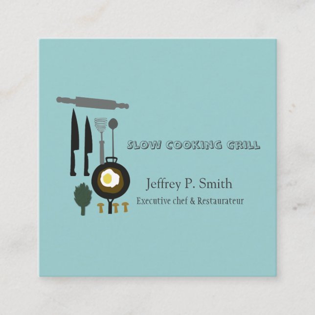 Frying Eggs Cooking Utensils Catering Chef Designs Square Business Card (Front)