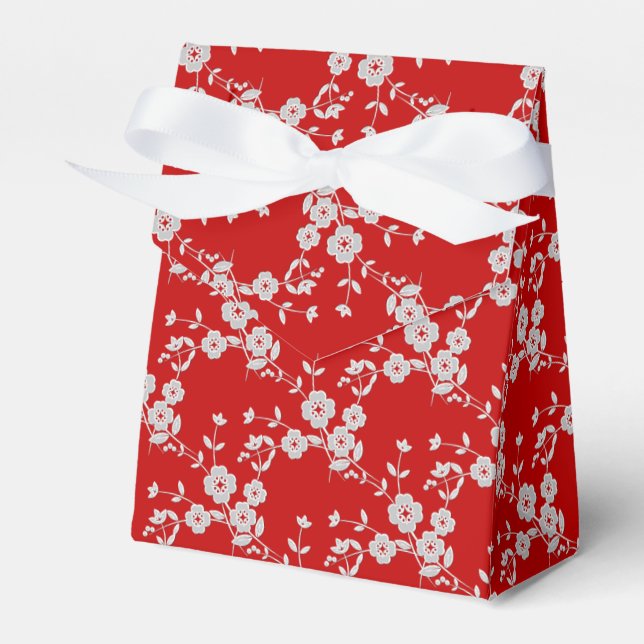 FS Style 1-Red-White-PARTY FAVOR BOXES, tent style Favour Box (Front Side)