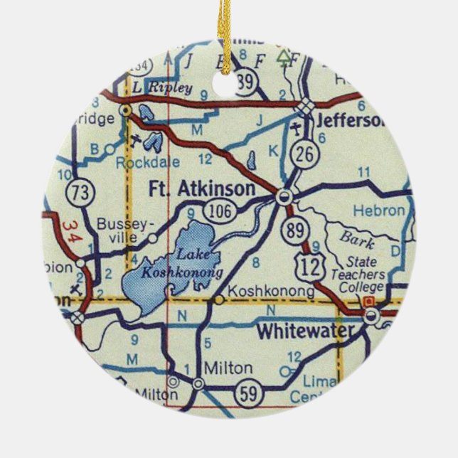 Ft. Atkinson WI Vintage Map Ceramic Ornament (Back)