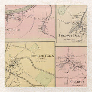 Ft Fairfield, Presque Isle, Caribou Map Glass Coaster