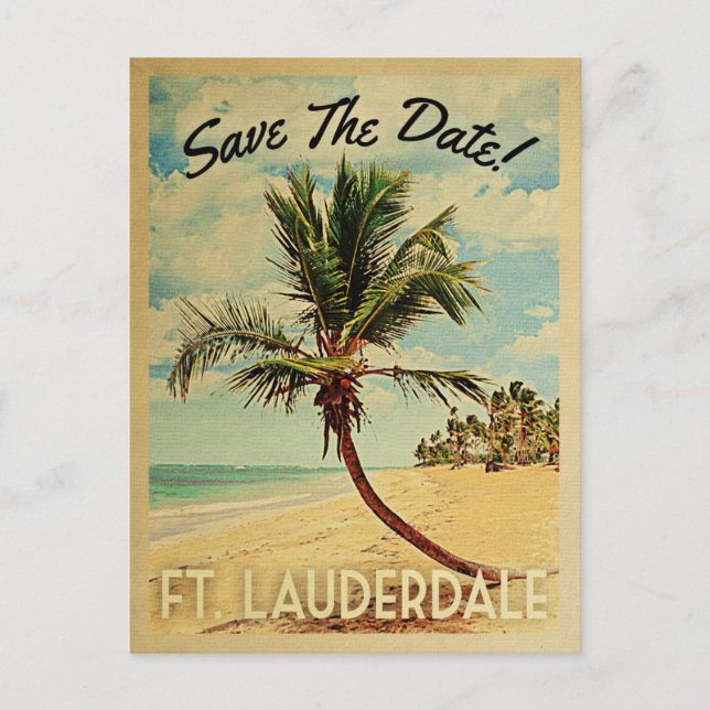 Ft Lauderdale Save The Date Beach Palm Tree Announcement Postcard (Front)