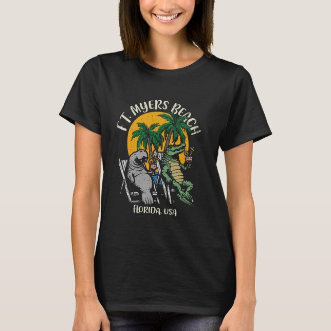 Ft Myers Beach Florida USA Funny Manatee Alligator T-Shirt (Front)
