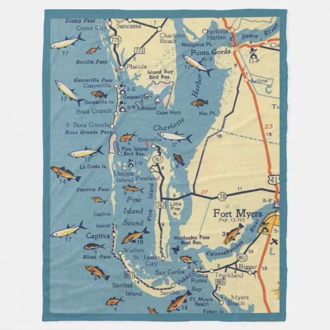Ft. Myers Map  Fleece Blanket (Front)