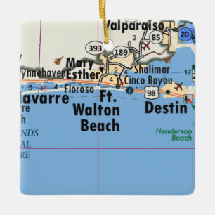 Ft. Walton Beach Map Ceramic Ornament