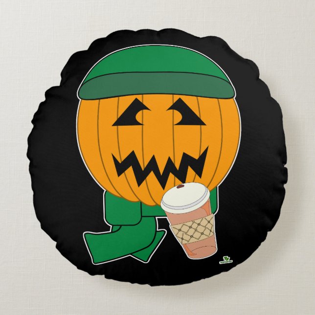 Fu Hipster Jack-o-lantern Coffee Fun Halloween Round Cushion (Front)