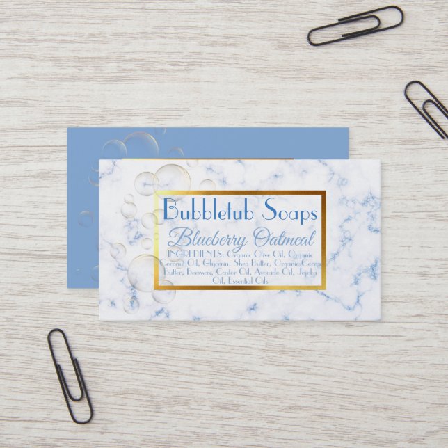 Fuax marble bubbles handmade soap bath blue business card (Front/Back In Situ)