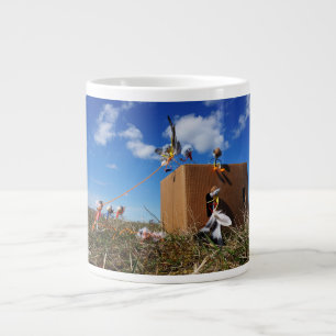 Fubbies playing with feathers and flies. large coffee mug