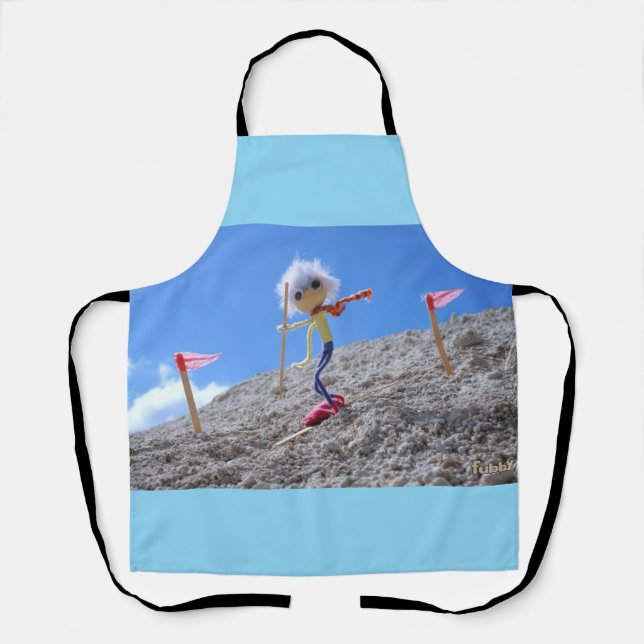Fubby figurine that is skiing. apron (Front)