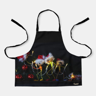 Fubby is hanging the Christmas lights in the Chris Apron