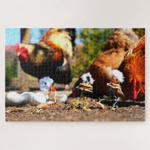 Fubby playing with the chickens and rooster. jigsaw puzzle