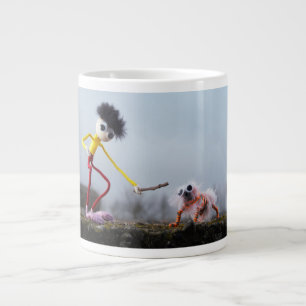 Fubby plays with animals outside. large coffee mug