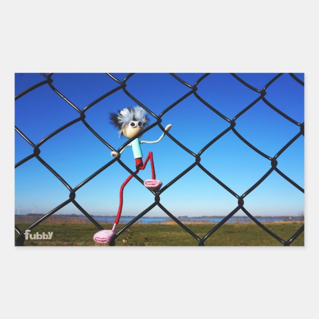 Fubby puppet climbing up the fence. rectangular sticker (Front)