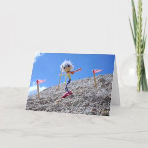 Fubby puppeteer who is skiing. thank you card