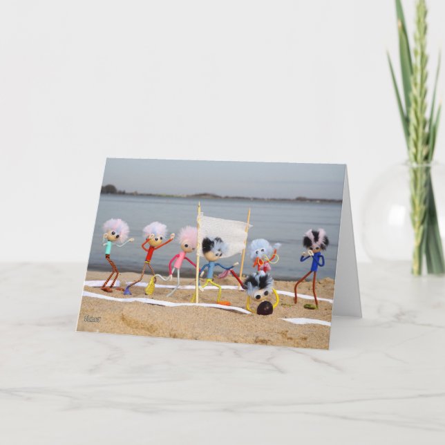Fubby puppetets playing beach volleyball thank you card (Front)