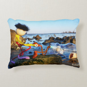 Fubby with bottle post on the coast. decorative cushion