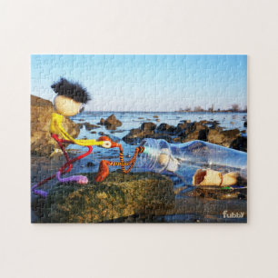 Fubby with bottle post on the coast. jigsaw puzzle