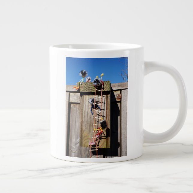 Fubby's climbing a birdhouse. large coffee mug (Right)