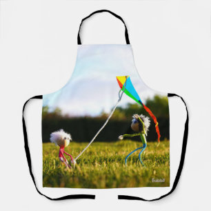 Fubby's playing together with a kite. apron