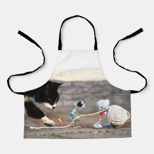 Fubby's playing with ball of string and Puss Ping. Apron