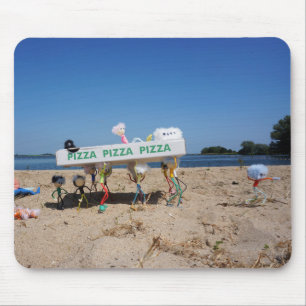 Fubby's stealing a pizza on the beach. mouse pad