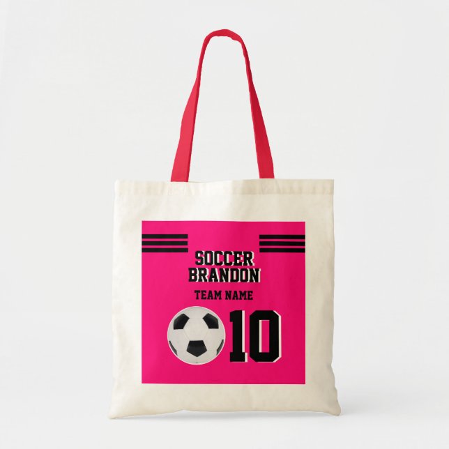 fuchia soccer ball mum girls team and coach  tote bag (Front)