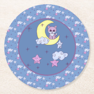 Fuchs im Mond Round Paper Coaster