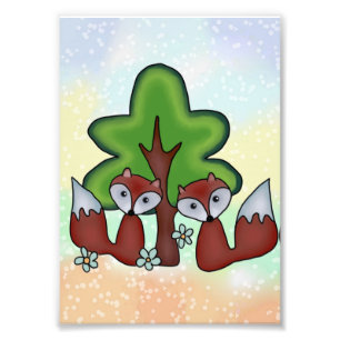 Füchse mit Baum Fotodruck Photo Print