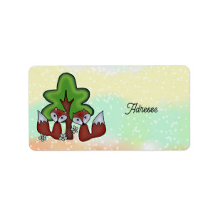 Füchse mit Baum  Label