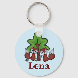 Füchse mit Baum, personalisiert Key Ring