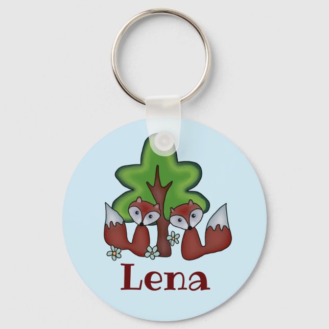 Füchse mit Baum, personalisiert Key Ring (Front)