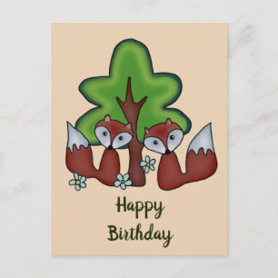 Füchse mit Baum Postcard