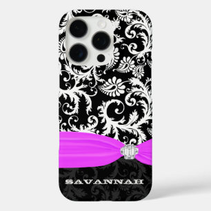 Fuchsi White Plus Any Colour Damask Printed Crysta iPhone 16 Pro Case
