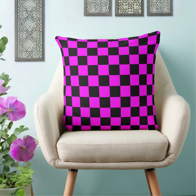 Fuchsia 80s Black Chequered Cushion (Creator Uploaded)