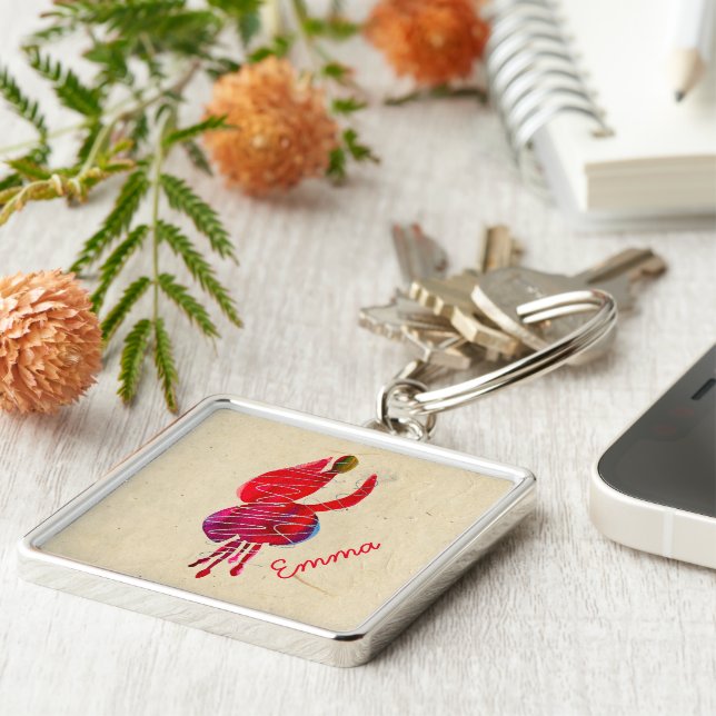 Fuchsia abstract watercolor floral key ring (Side)