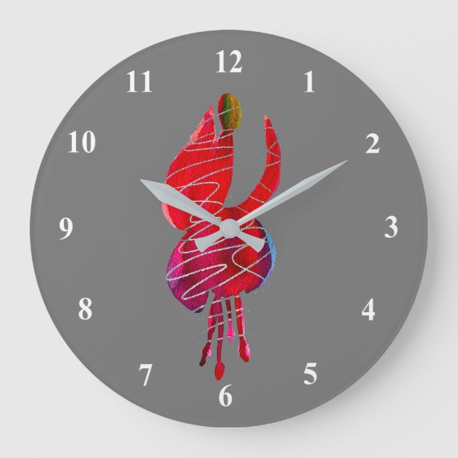 Fuchsia abstract watercolor floral large clock (Front)