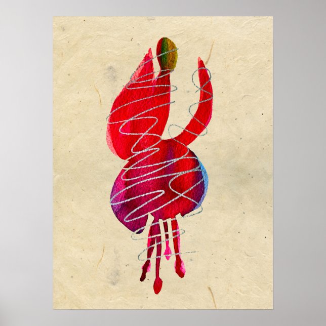 Fuchsia abstract watercolor floral poster (Front)