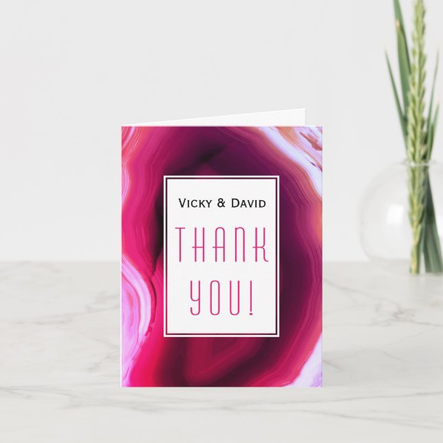 Fuchsia agate slice geode wedding Thank You photo Card (Front)