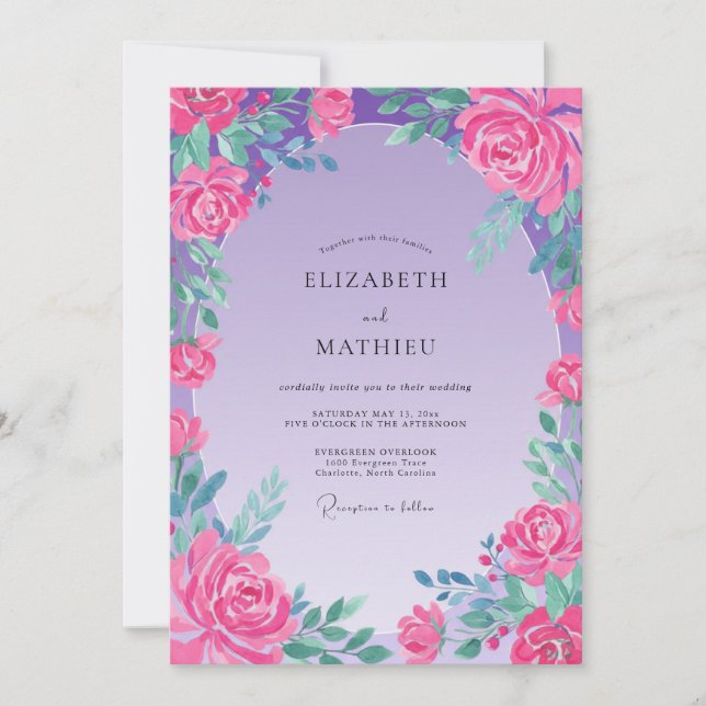 Fuchsia Amethyst Rose Wedding Invitation (Front)