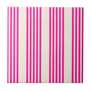 Fuchsia and beige five stripes pattern ceramic tile