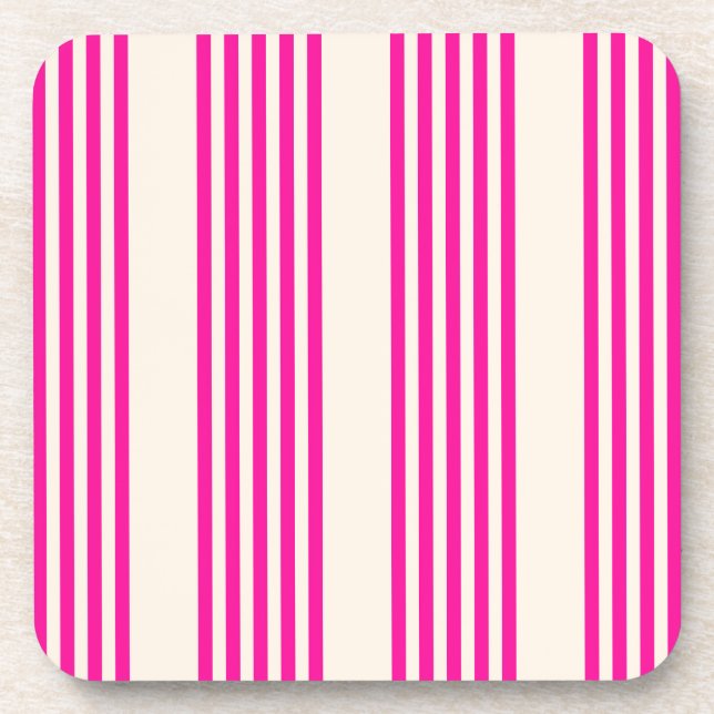 Fuchsia and beige five stripes pattern coaster (Front)