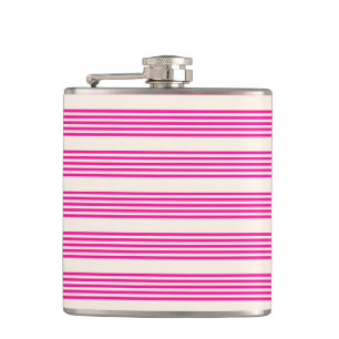 Fuchsia and beige five stripes pattern hip flask