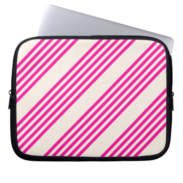 Fuchsia and beige five stripes pattern laptop sleeve (Front)
