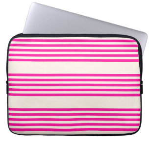 Fuchsia and beige five stripes pattern laptop sleeve