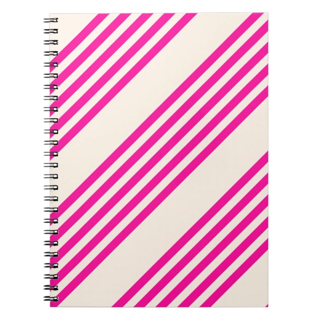 Fuchsia and beige five stripes pattern notebook (Front)