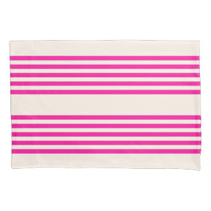 Fuchsia and beige five stripes pattern pillowcase
