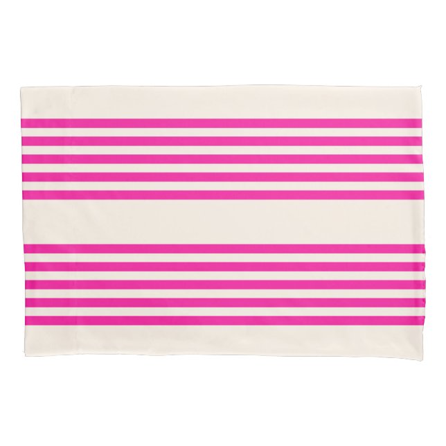 Fuchsia and beige five stripes pattern pillowcase (Front)