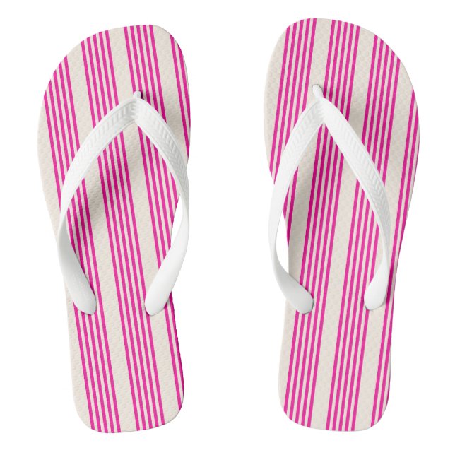 Fuchsia and beige five stripes pattern thongs (Footbed)