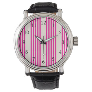 Fuchsia and beige five stripes pattern watch
